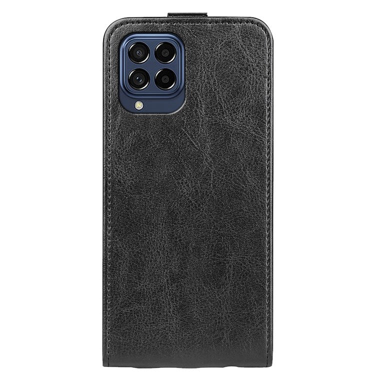 For Samsung Galaxy M33 5G (Global Version) Vertical Flip Crazy Horse Texture PU Leather Phone Case with Card Holder - Black