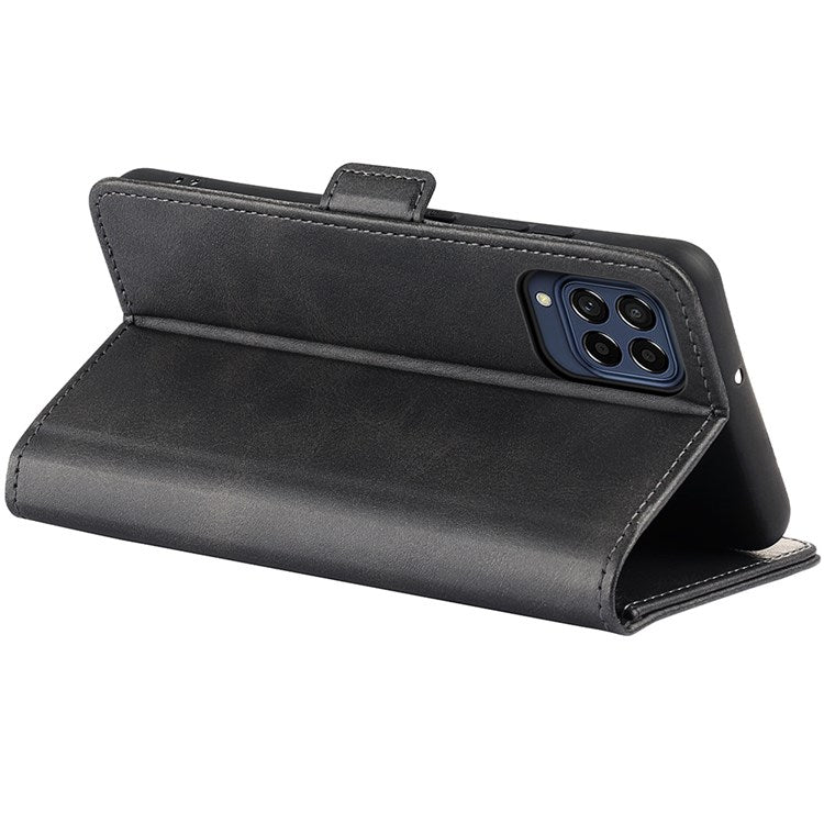 For Samsung Galaxy M33 5G (Global Version) Textured PU Leather Foldable Stand Phone Cover Magnetic Closure Wallet Flip Case - Black