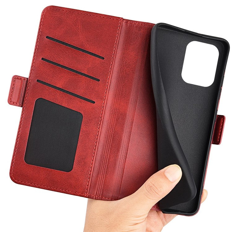 For Samsung Galaxy M33 5G (Global Version) Textured PU Leather Foldable Stand Phone Cover Magnetic Closure Wallet Flip Case - Red
