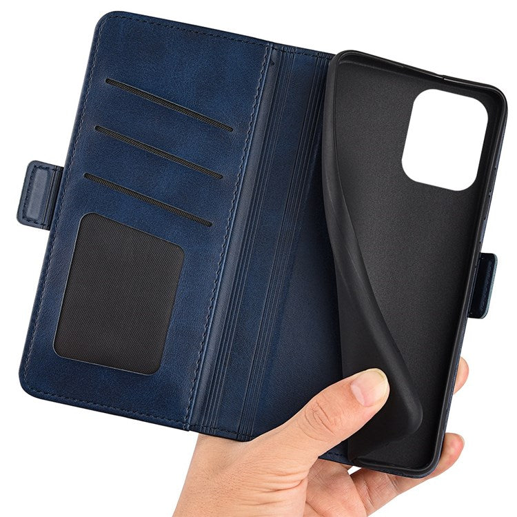 For Samsung Galaxy M33 5G (Global Version) Textured PU Leather Foldable Stand Phone Cover Magnetic Closure Wallet Flip Case - Blue
