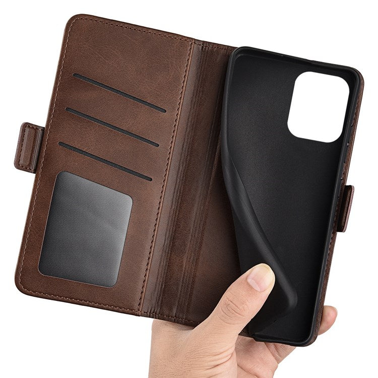 For Samsung Galaxy M33 5G (Global Version) Textured PU Leather Foldable Stand Phone Cover Magnetic Closure Wallet Flip Case - Brown
