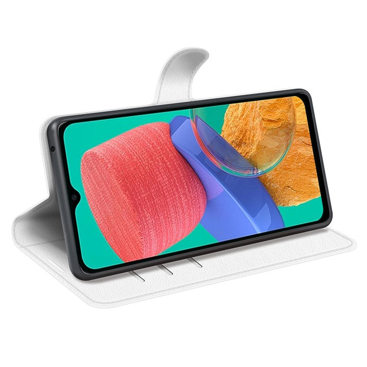 For Samsung Galaxy M33 5G (Global Version) Litchi Texture Leather Case Shockproof Stand Wallet Phone Protective Cover - White
