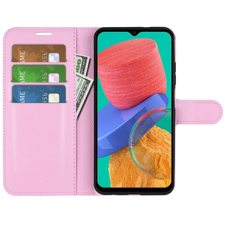 For Samsung Galaxy M33 5G (Global Version) Litchi Texture Leather Case Shockproof Stand Wallet Phone Protective Cover - Pink