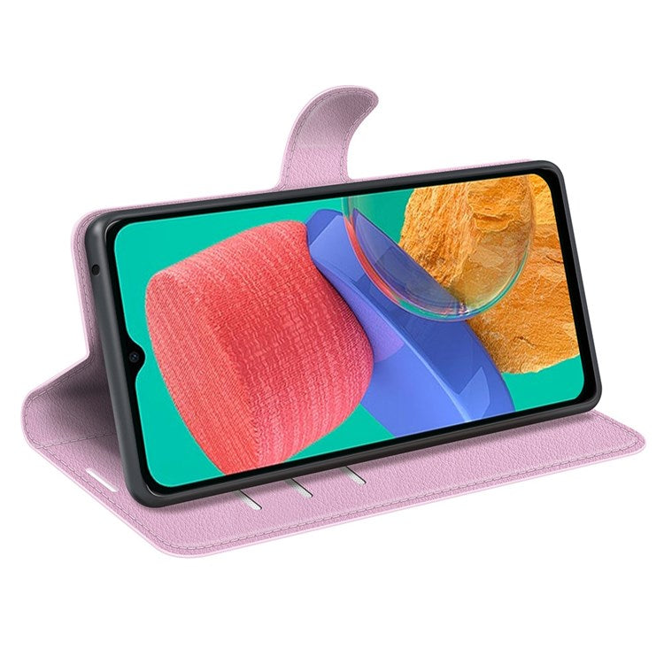 For Samsung Galaxy M33 5G (Global Version) Litchi Texture Leather Case Shockproof Stand Wallet Phone Protective Cover - Pink