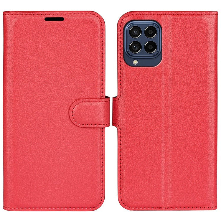 For Samsung Galaxy M33 5G (Global Version) Litchi Texture Leather Case Shockproof Stand Wallet Phone Protective Cover - Red