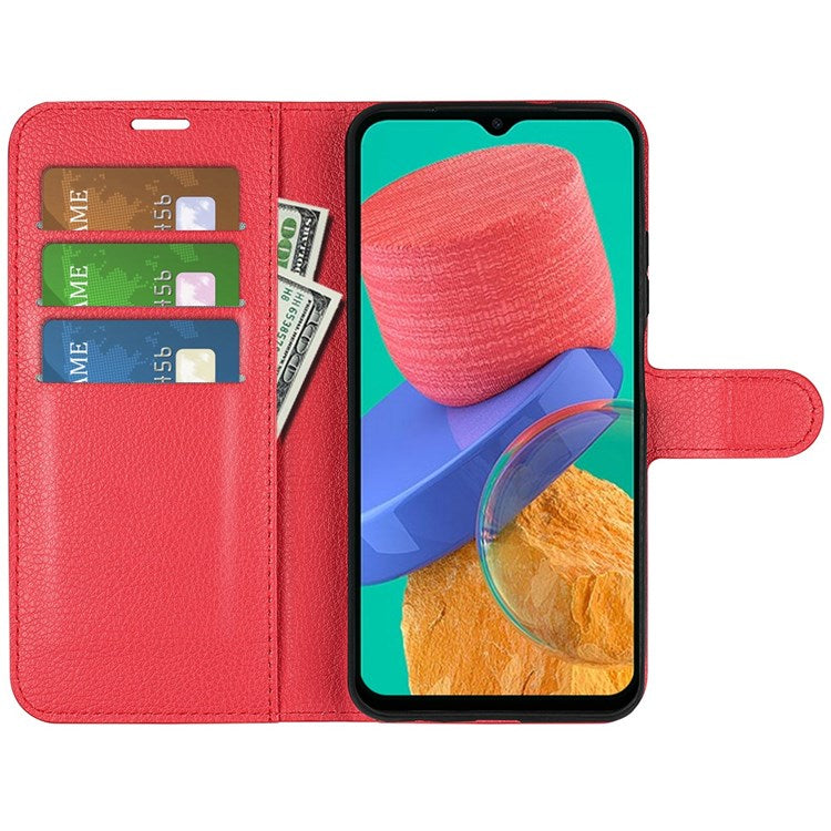 For Samsung Galaxy M33 5G (Global Version) Litchi Texture Leather Case Shockproof Stand Wallet Phone Protective Cover - Red