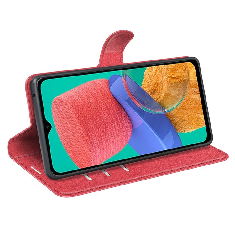 For Samsung Galaxy M33 5G (Global Version) Litchi Texture Leather Case Shockproof Stand Wallet Phone Protective Cover - Red