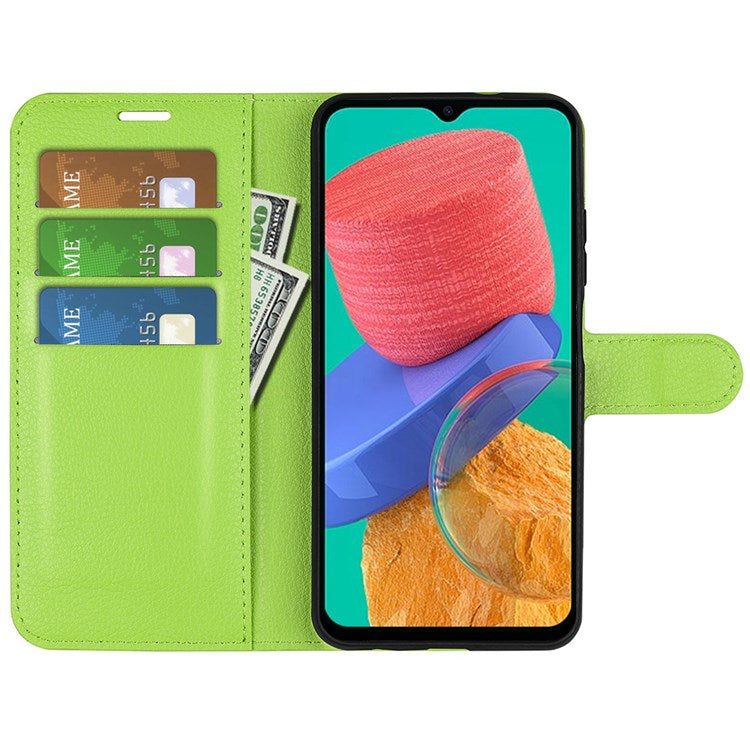 For Samsung Galaxy M33 5G (Global Version) Litchi Texture Leather Case Shockproof Stand Wallet Phone Protective Cover - Green