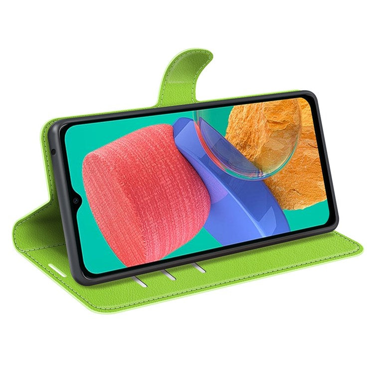 For Samsung Galaxy M33 5G (Global Version) Litchi Texture Leather Case Shockproof Stand Wallet Phone Protective Cover - Green