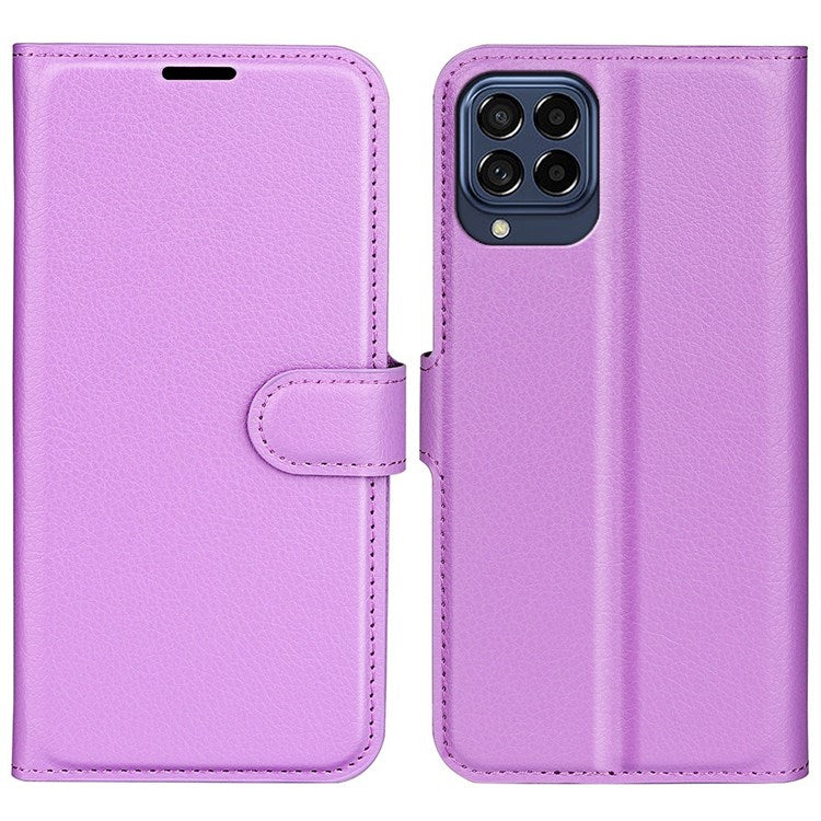 For Samsung Galaxy M33 5G (Global Version) Litchi Texture Leather Case Shockproof Stand Wallet Phone Protective Cover - Purple