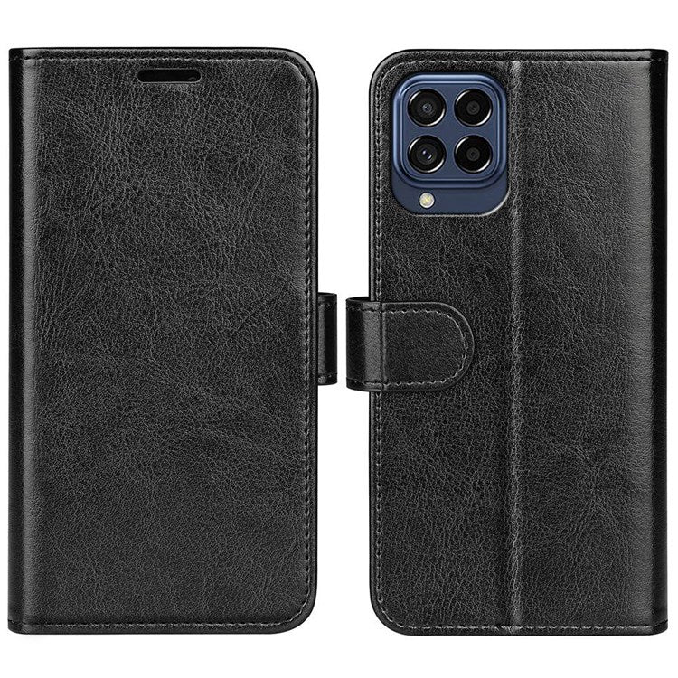 For Samsung Galaxy M33 5G (Global Version) Crazy Horse Texture Folio Flip Leather Phone Case Wallet Stand Cover - Black