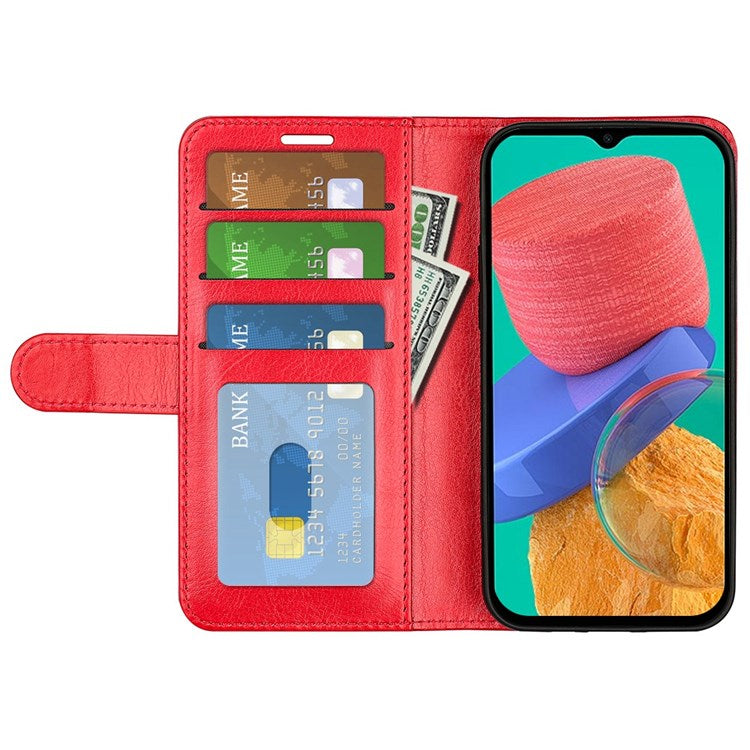 For Samsung Galaxy M33 5G (Global Version) Crazy Horse Texture Folio Flip Leather Phone Case Wallet Stand Cover - Red