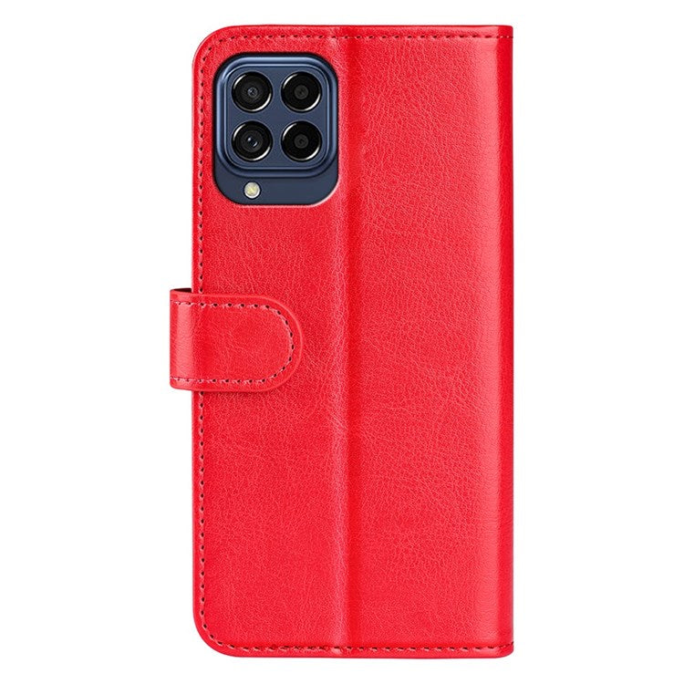 For Samsung Galaxy M33 5G (Global Version) Crazy Horse Texture Folio Flip Leather Phone Case Wallet Stand Cover - Red