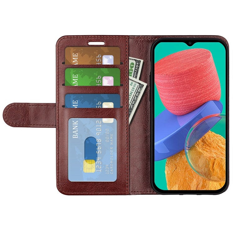 For Samsung Galaxy M33 5G (Global Version) Crazy Horse Texture Folio Flip Leather Phone Case Wallet Stand Cover - Brown