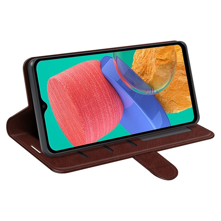 For Samsung Galaxy M33 5G (Global Version) Crazy Horse Texture Folio Flip Leather Phone Case Wallet Stand Cover - Brown