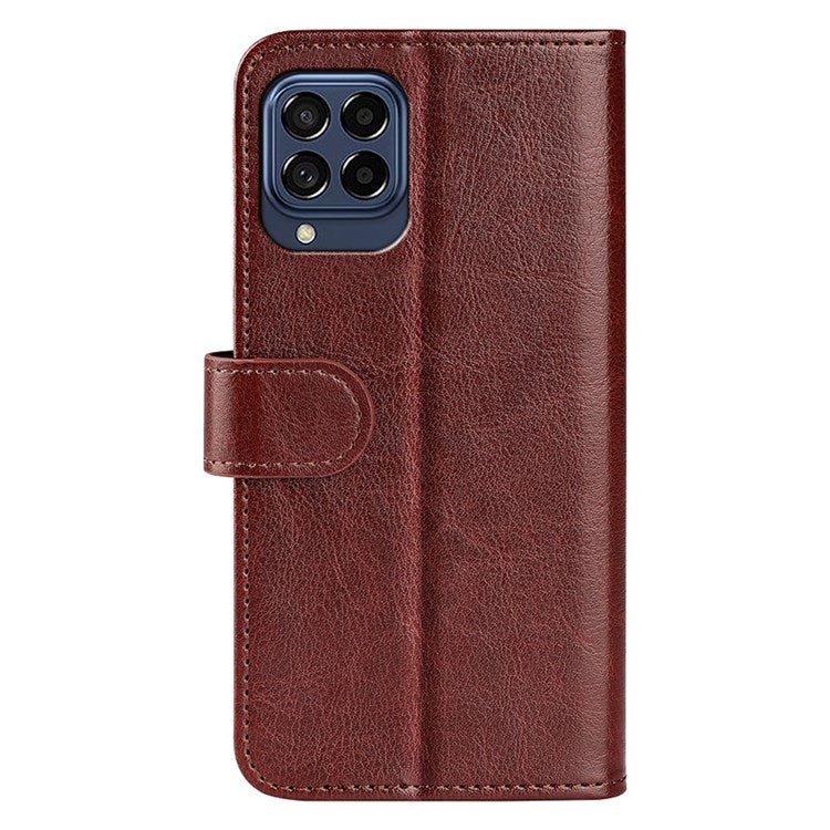 For Samsung Galaxy M33 5G (Global Version) Crazy Horse Texture Folio Flip Leather Phone Case Wallet Stand Cover - Brown