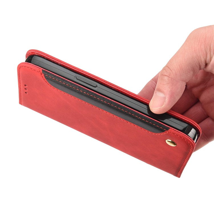For Samsung Galaxy M53 5G Splicing PU Leather Skin-touch Feeling Case Stand Magnetic Absorption Full Protection Flip Folio Wallet Cover - Red