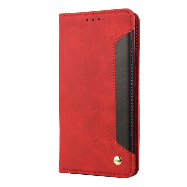 For Samsung Galaxy M53 5G Splicing PU Leather Skin-touch Feeling Case Stand Magnetic Absorption Full Protection Flip Folio Wallet Cover - Red