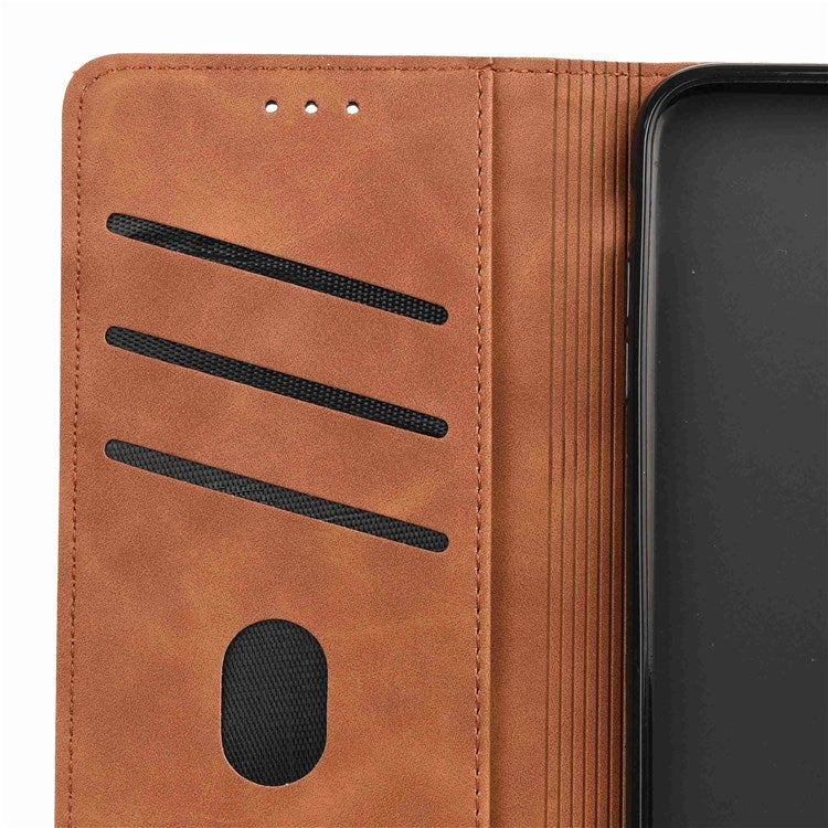 For Samsung Galaxy M53 5G Splicing PU Leather Skin-touch Feeling Case Stand Magnetic Absorption Full Protection Flip Folio Wallet Cover - Brown