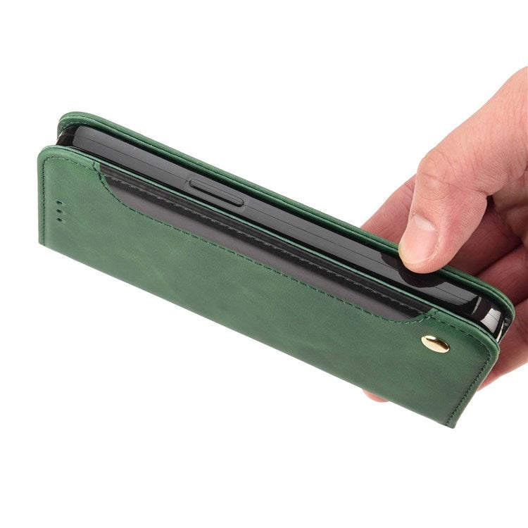 For Samsung Galaxy M53 5G Splicing PU Leather Skin-touch Feeling Case Stand Magnetic Absorption Full Protection Flip Folio Wallet Cover - Green
