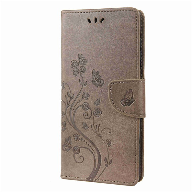 For Samsung Galaxy M53 5G Imprinted Butterflies Flowers PU Leather Flip Case Wallet Style Stand Shockproof Protective Cover with Strap - Grey