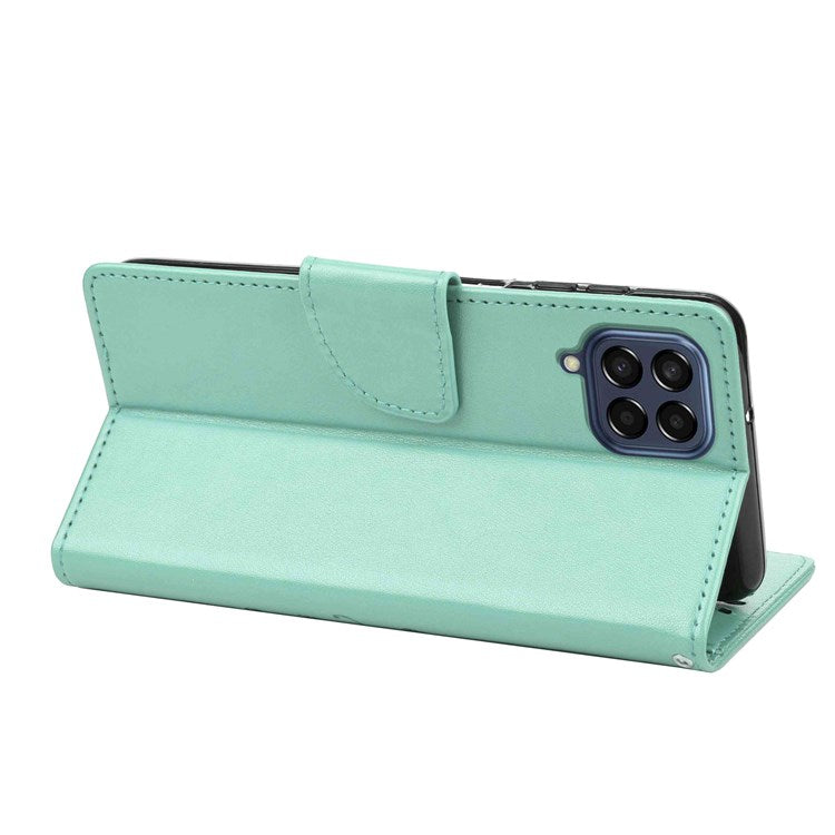 For Samsung Galaxy M53 5G Imprinted Butterflies Flowers PU Leather Flip Case Wallet Style Stand Shockproof Protective Cover with Strap - Green