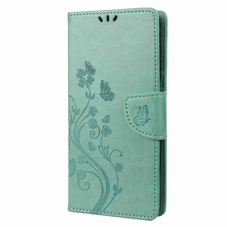 For Samsung Galaxy M53 5G Imprinted Butterflies Flowers PU Leather Flip Case Wallet Style Stand Shockproof Protective Cover with Strap - Green