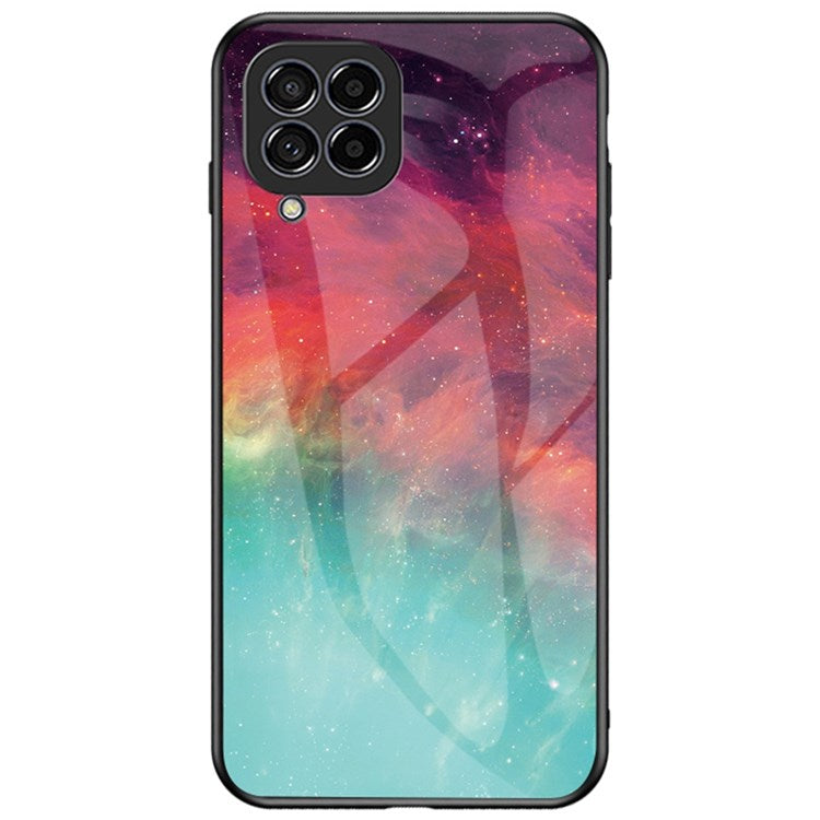 For Samsung Galaxy M53 5G Anti-scratch Anti-fall Starry Sky Pattern Design Tempered Glass Back Case Hard PC TPU Shell - Color Starry Sky
