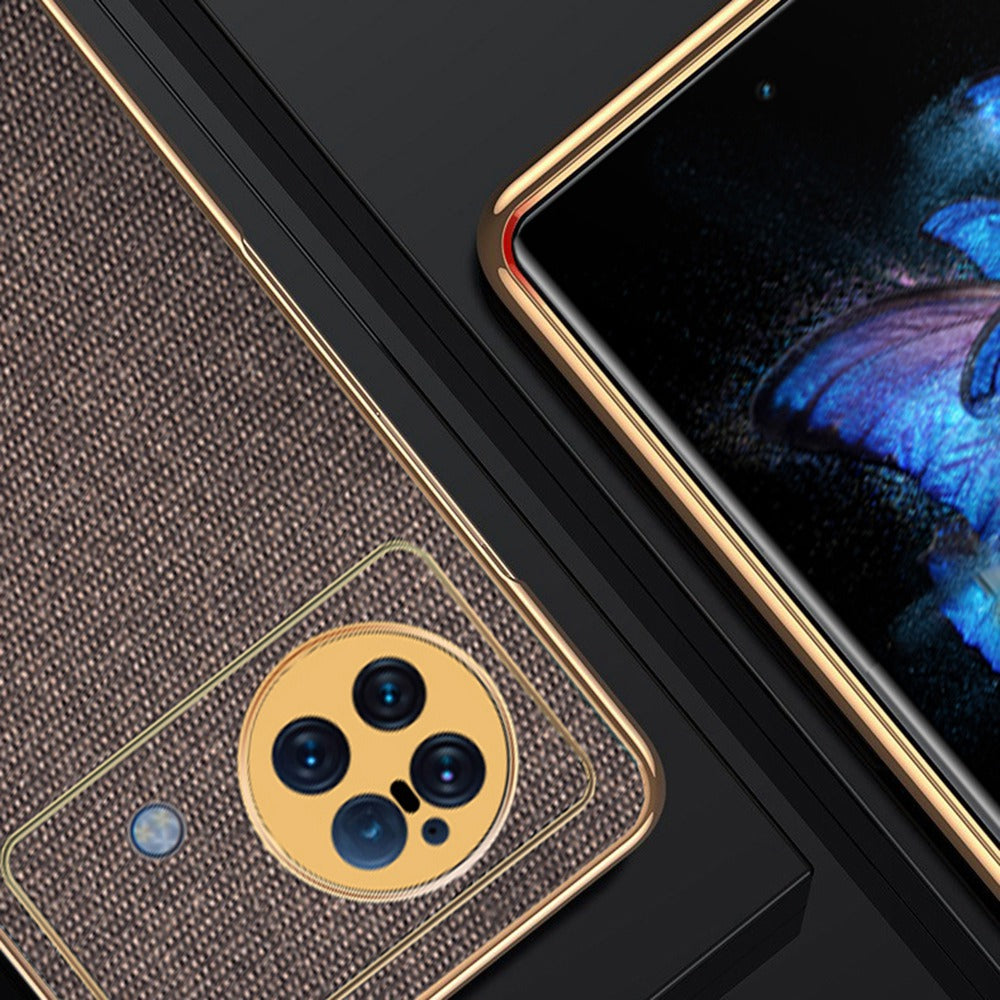 Sea Sand Textured Phone Case for vivo X Fold, PU Leather Coated Hard PC Stylish Anti-scratch Protective Shell - Brown