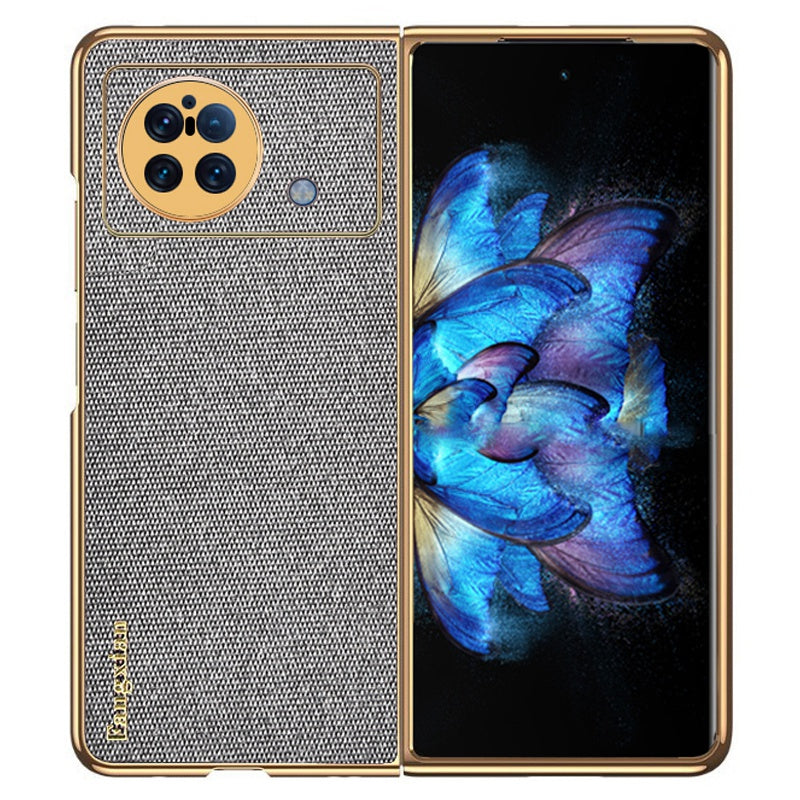 Sea Sand Textured Phone Case for vivo X Fold, PU Leather Coated Hard PC Stylish Anti-scratch Protective Shell - Grey