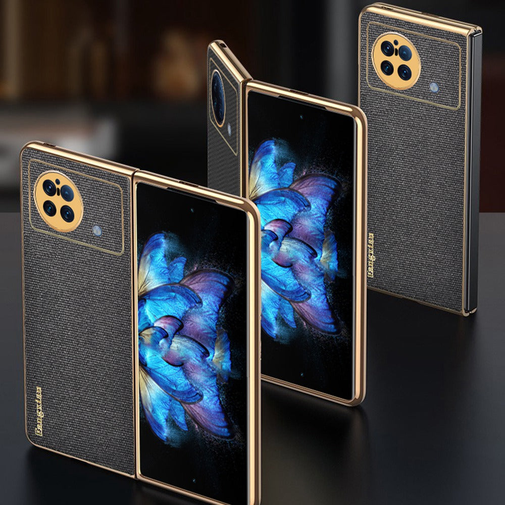 Sea Sand Textured Phone Case for vivo X Fold, PU Leather Coated Hard PC Stylish Anti-scratch Protective Shell - Grey