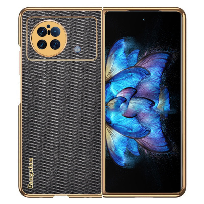 Sea Sand Textured Phone Case for vivo X Fold, PU Leather Coated Hard PC Stylish Anti-scratch Protective Shell - Black