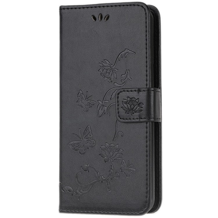 For Samsung Galaxy M53 5G Butterfly Flower Imprinted PU Leather Magnetic Clasp Phone Case Wallet Stand Cover - Black