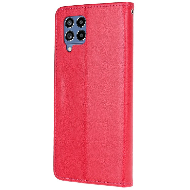For Samsung Galaxy M53 5G Butterfly Flower Imprinted PU Leather Magnetic Clasp Phone Case Wallet Stand Cover - Red