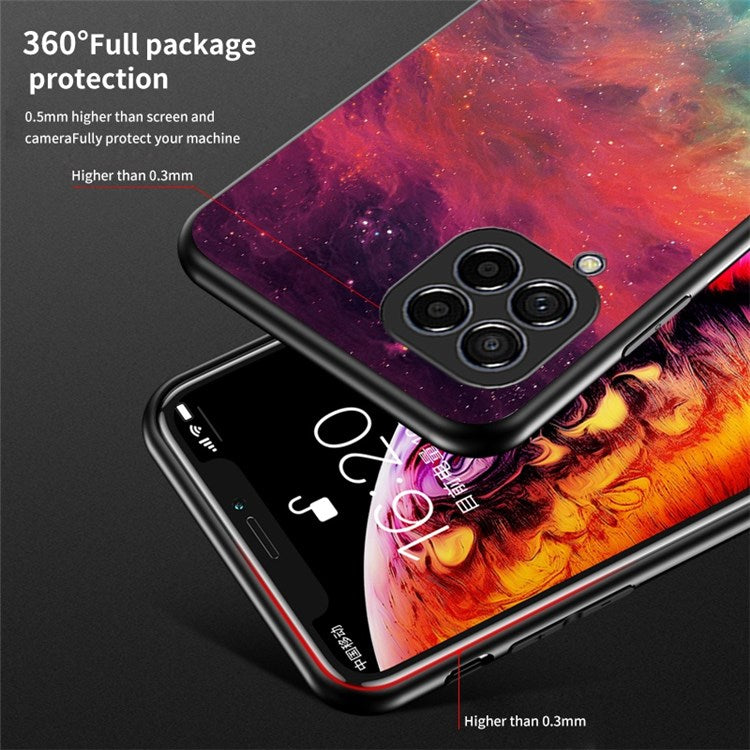 For Samsung Galaxy M33 5G (Global Version) Slim Light Drop-proof Starry Sky Pattern Design Tempered Glass Back Case Hard PC TPU Shell - Bright Starry Sky