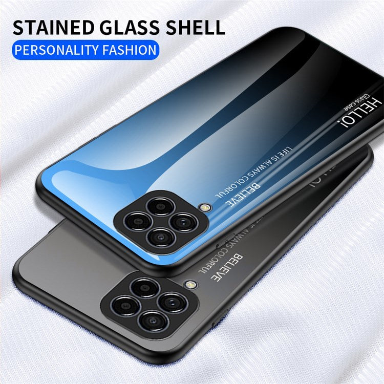 For Samsung Galaxy M33 5G (Global Version) All-inclusive Protection Anti-fall Color Gradient Tempered Glass + PC + TPU Phone Case Shell - Red