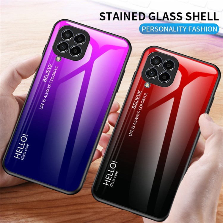 For Samsung Galaxy M33 5G (Global Version) All-inclusive Protection Anti-fall Color Gradient Tempered Glass + PC + TPU Phone Case Shell - Red
