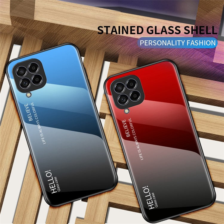 For Samsung Galaxy M33 5G (Global Version) All-inclusive Protection Anti-fall Color Gradient Tempered Glass + PC + TPU Phone Case Shell - Black