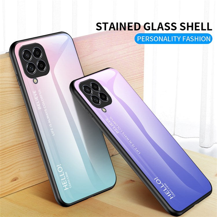 For Samsung Galaxy M33 5G (Global Version) All-inclusive Protection Anti-fall Color Gradient Tempered Glass + PC + TPU Phone Case Shell - Black