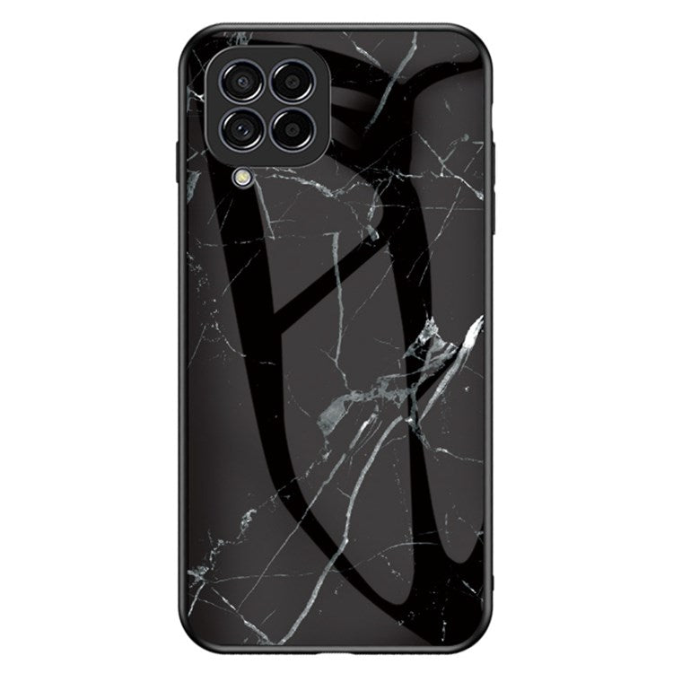 For Samsung Galaxy M33 5G (Global Version) Marble Pattern Tempered Glass + PC + TPU Anti-shock Smooth Touch Cell Phone Shell Case - Black Marble