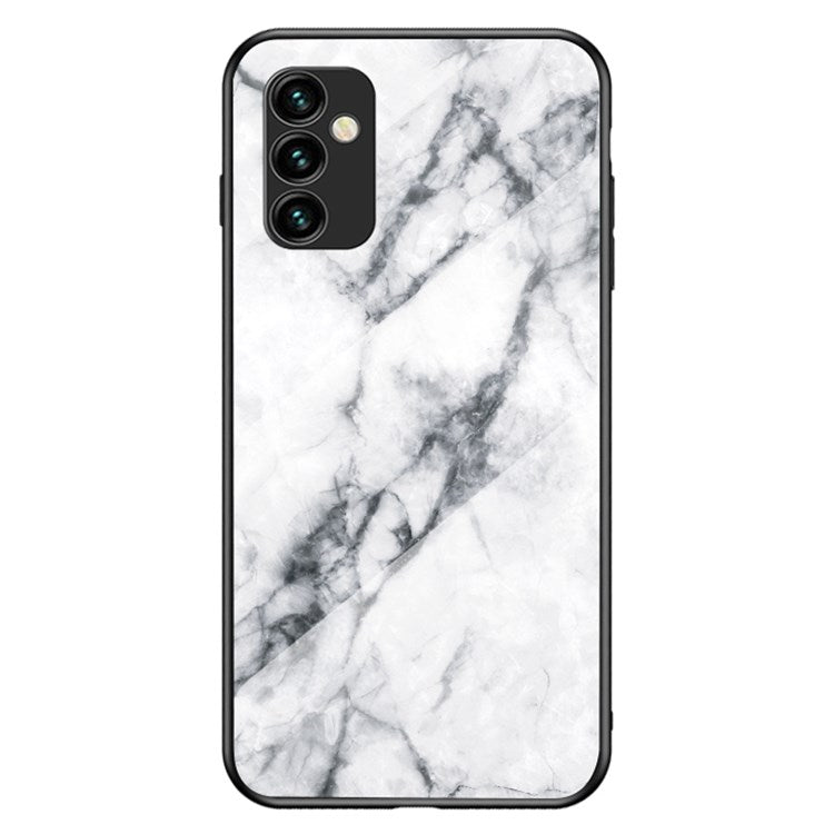 For Samsung Galaxy M23 5G/F23 5G Marble Pattern Tempered Glass + PC + TPU Stylish Scratch-resistant Smartphone Case - White Marble