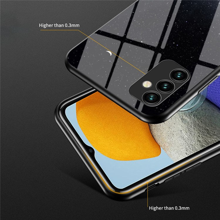 For Samsung Galaxy M23 5G/F23 5G Anti-scratch Starry Sky Pattern Tempered Glass Back+Hard PC+TPU Protective Cover - Dream Starry Sky