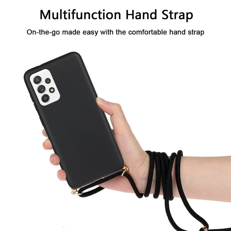 For Samsung Galaxy A53 5G Phone Bag Case Soft TPU + Wheat Straw Smartphone Cover with Strap - Black