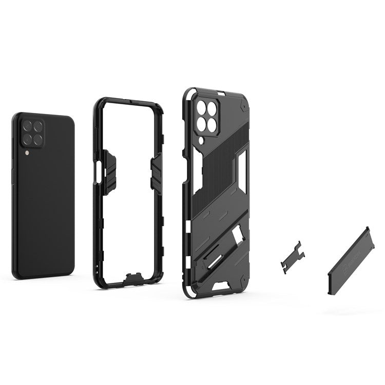 For Samsung Galaxy M33 5G (India Version) Drop-proof Protection Armor Shell Hard PC Soft TPU Cell Phone Case with Kickstand - White