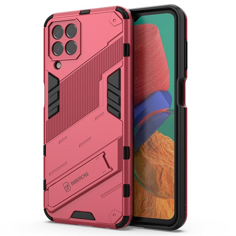 For Samsung Galaxy M33 5G (India Version) Drop-proof Protection Armor Shell Hard PC Soft TPU Cell Phone Case with Kickstand - Rose