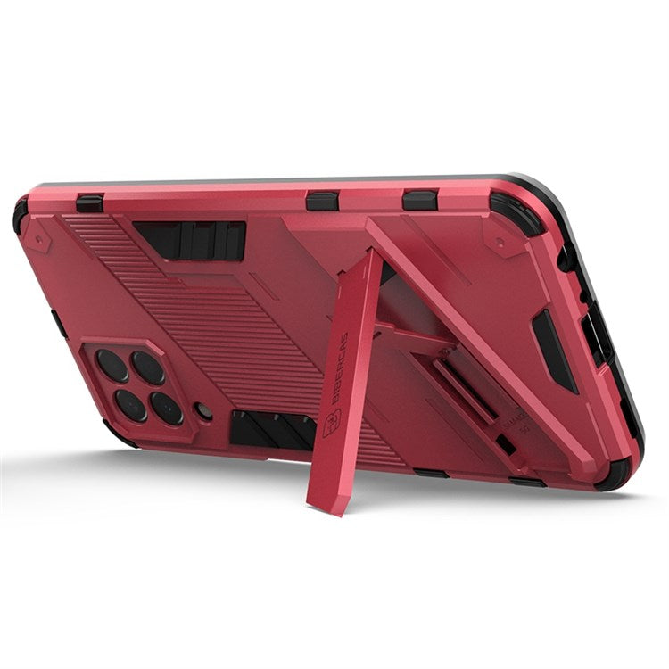 For Samsung Galaxy M33 5G (India Version) Drop-proof Protection Armor Shell Hard PC Soft TPU Cell Phone Case with Kickstand - Rose