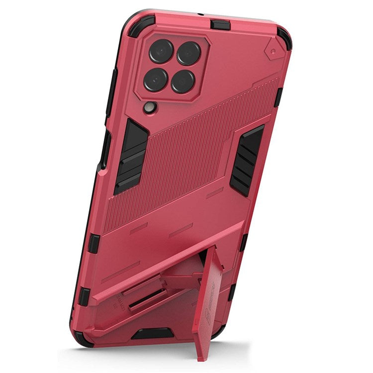 For Samsung Galaxy M33 5G (India Version) Drop-proof Protection Armor Shell Hard PC Soft TPU Cell Phone Case with Kickstand - Rose