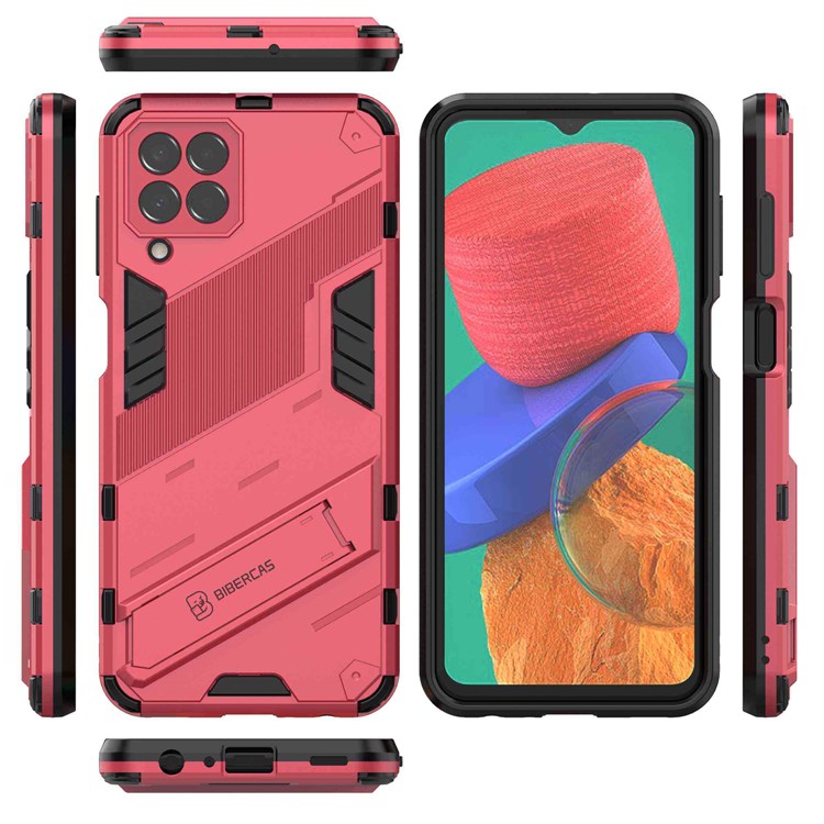 For Samsung Galaxy M33 5G (India Version) Drop-proof Protection Armor Shell Hard PC Soft TPU Cell Phone Case with Kickstand - Rose