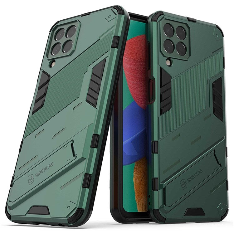 For Samsung Galaxy M33 5G (India Version) Drop-proof Protection Armor Shell Hard PC Soft TPU Cell Phone Case with Kickstand - Green