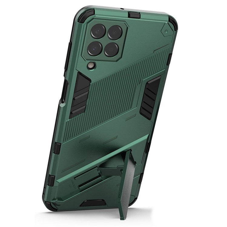 For Samsung Galaxy M33 5G (India Version) Drop-proof Protection Armor Shell Hard PC Soft TPU Cell Phone Case with Kickstand - Green